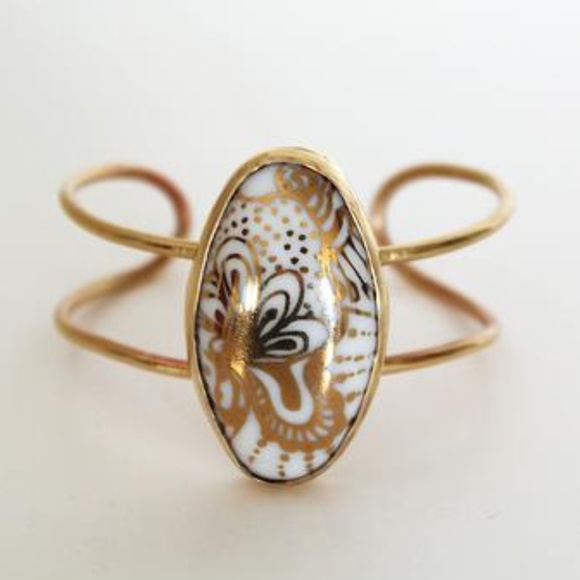 Porcelain and Stone Manderley Cuff Bracelet #2 NEW - Picture 2 of 8